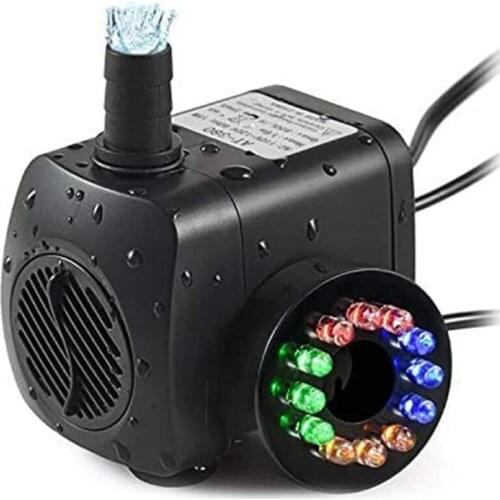 ABZS Water Pump for Fish Tank with 12 Colorful LED Lights Ultra-Quiet Aquarium Fish Tank Pond Outdoor Fountain with EU Plug