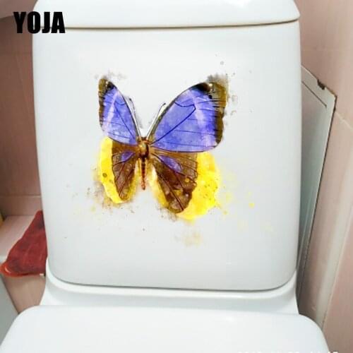 YOJA 22.5X22CM Watercolor Purple Yellow Butterfly Wall Decor Creative House Decoration Toilet Sticker T1-2064