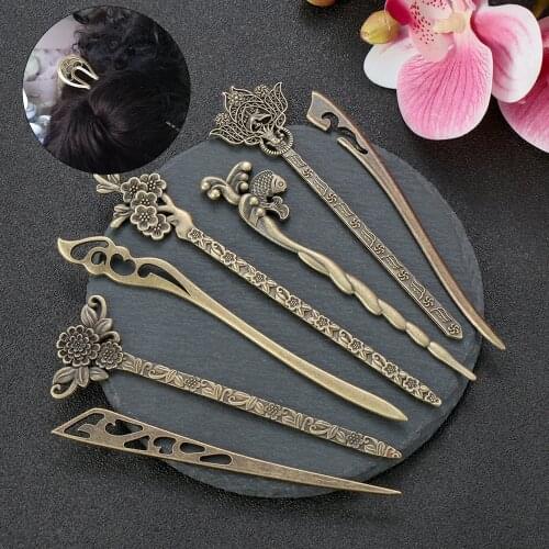 Fashion Bronze Vintage Hairpins Vintage Metallic Hair Stick Curved Styling Tools Hair Fork Curved Hairpin Hair Accessories