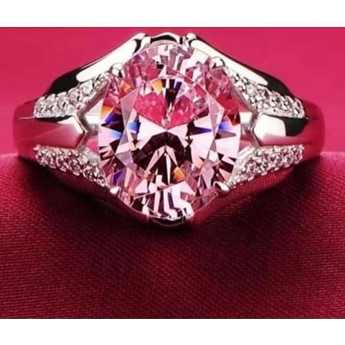 Milangirl New Arrivals Fashion Pink Oval AAA Cubic Zirconia Rings for Women White Color Party Jewelry