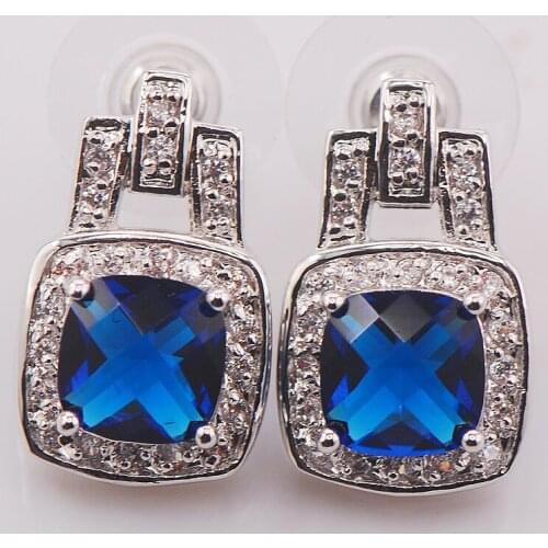Blue Crystal Zircon Woman 925 Sterling Silver Crystal Earrings TE468