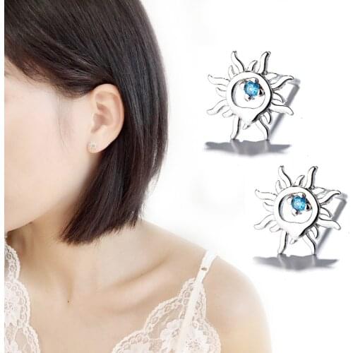 Todorova New Blue Zircon Crystal Sun Flower Earrings for Women Jewelry pendientes oorbellen boucle d'oreille Gift