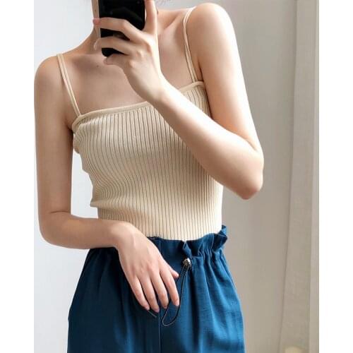 2021 New Summer Women Vest Casual Knit Tank Tops Slim Solid Camis Cropped Tops Sexy Sweet Women Vest yellow Camisole Streetwear