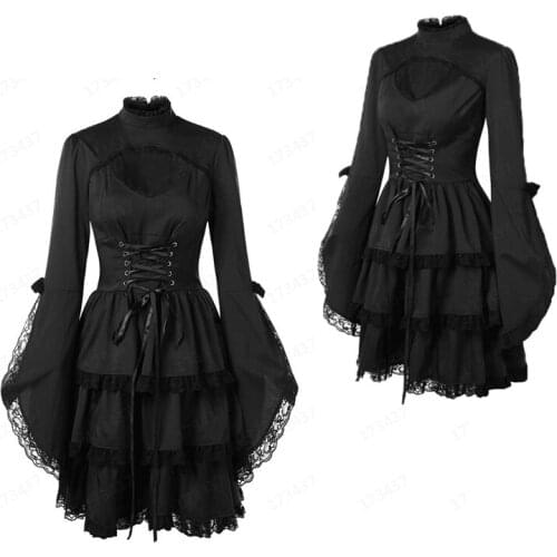 Womens Medieval Vintage Gothic Victorian Lolita Dress Halloween Palace Dress Loli Cosplay Costume