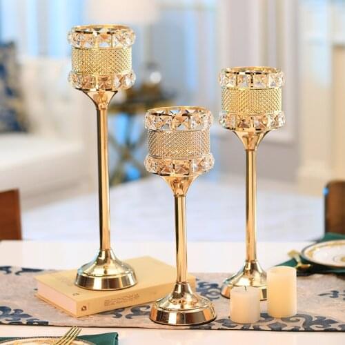 Dinner Gold Candle Holder Crystal Romantic Wedding Table Candle Holder Centerpieces Nordic Centro De Mesa Home Decoration BS60CH