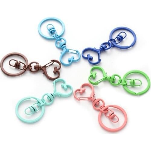 100pcs Snap Hook Keychain Lobster Clasp Hooks Colorful Heart Shape Hollow Key Ring Key Chain For DIY Jewelry Accessories