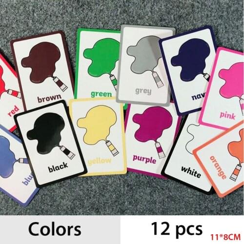 12 Pcs/Set Colors and Shapes English Word Pocket Flash Card Children Cognitive Cards Early Educational Toy