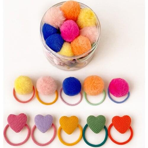 2/10/20 Pcs/Set New Baby Girls Cute Hair Ball Flower Cartoon Scrunchies Rubber Band Children Soft Hair Band Kid Hair Accessories