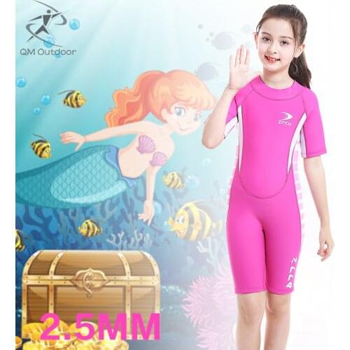 2.5mm Neoprene Girls Wetsuit Short Sleeve Diving Suit Warm Wet Suit Surfing Snorkeling Kids One-piece Swimsuit