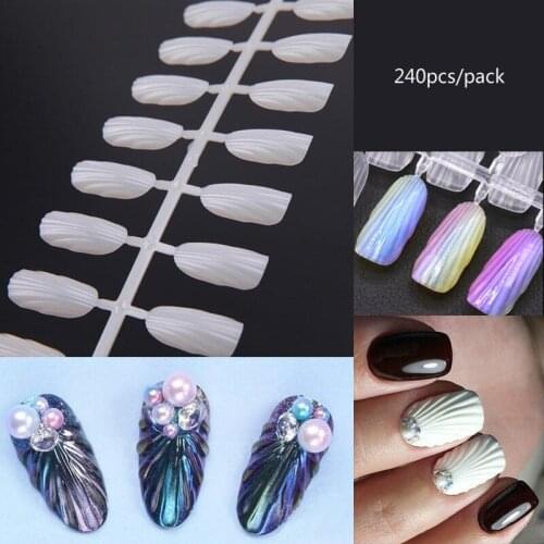 240 Pcs False Nail Tips accessory Seashell Grain Display Practice for UV Gel Polish Manicure Nail Art Tool set