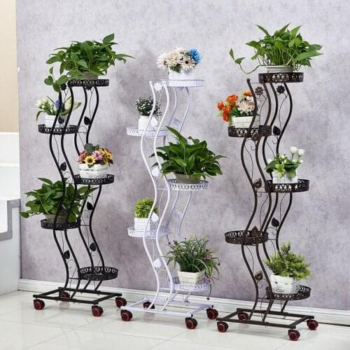 3/4/5 Layers Iron Flower Rack For Living Room Metal Shelves Flower Metal Stand Indoor Brief Plant Stand With Pulley Nordic