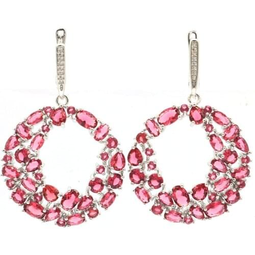 47x33mm Luxury Jewelry Set Moon Created Raspberry Rhodolite Garnet Bright Zircon For Ladies Silver Jewelry Earrings