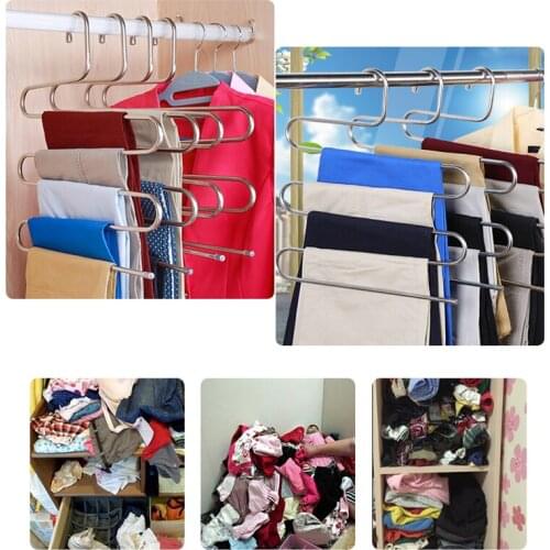 5 Layers S Shape Clothes Pants Trouser Hanging Shelf Non-slip Hanger Multi Storage Rack Closet Space Saver Organizer Closet
