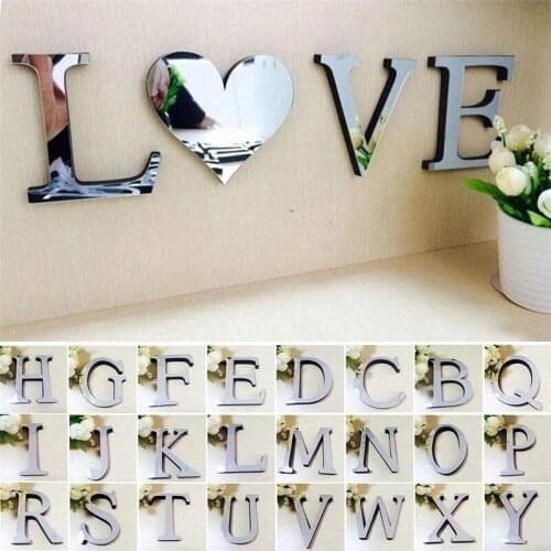 English Letters Acrylic Mirror Surface Wall Sticker 3D Silver Alphabet Poster Bedroom Festival Party Decoration DIY Art Mural