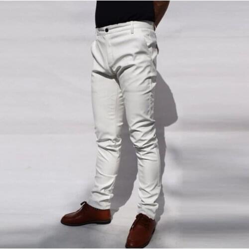 Spring and summer slim motorcycle faux leather pants men trousers pu feet pants for men pantalon homme casual personalized