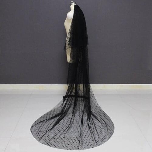Black Dot Net Wedding Veil with Blusher 2T Cover Face Long Bridal Veil with Metal Comb Voile Mariage Wedding Accessories