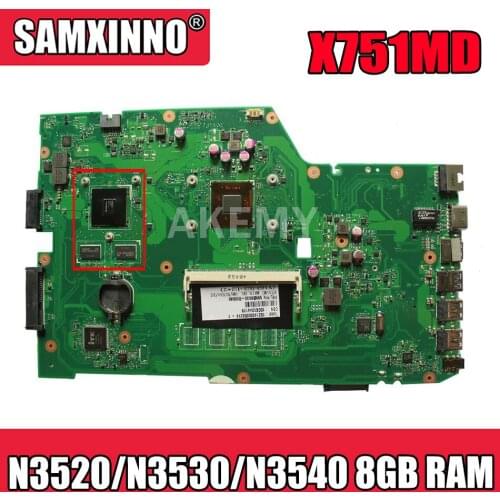 For ASUS X751MD rev2.0 Mainboard X751M K751M R752M X751MJ R752MD Motherboard w/ GT 820M GPU N3520 N3530 N3540 + 8GB RAM