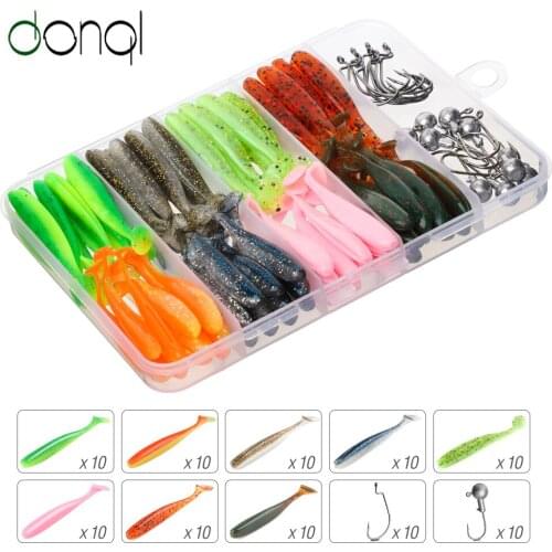 DONQL 20/40Pcs/Box Shiner Fishing Lures Silicone Double Color Soft Lures T-tail Wobblers Baits Artificial Carp Fishing Tackle