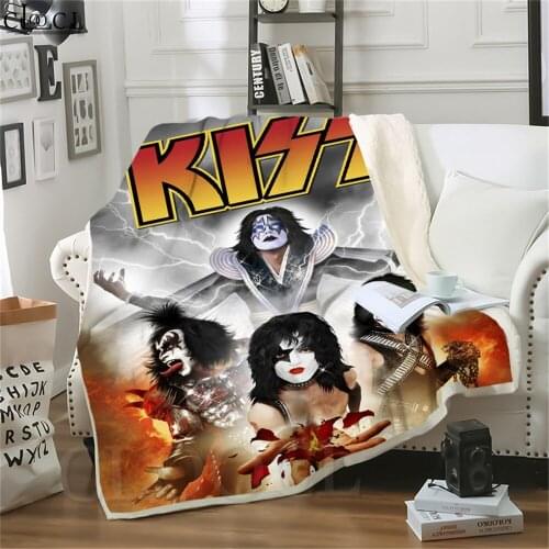 KISS Rock Band Blanket 3D Character Printed Double Layer Blankets for Beds Outdoor Party Travel Airplane Nap Adult Thicken Quilt