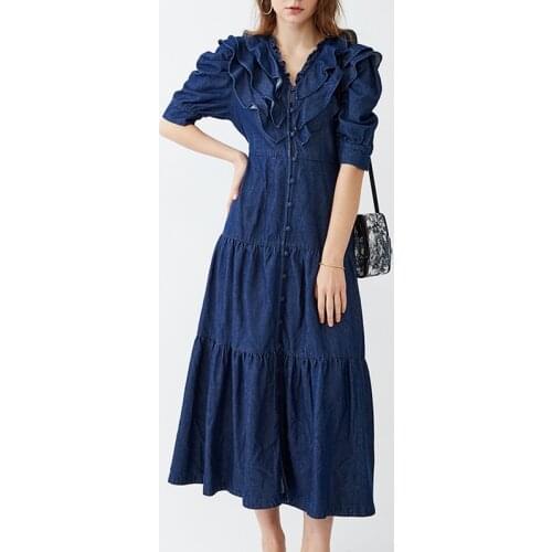 Japan Style Elegant Cascading Ruffle Design Midi Dress Sweet Floral Silm Bandage Female Dresses 2021 V-neck Vestido Feminino