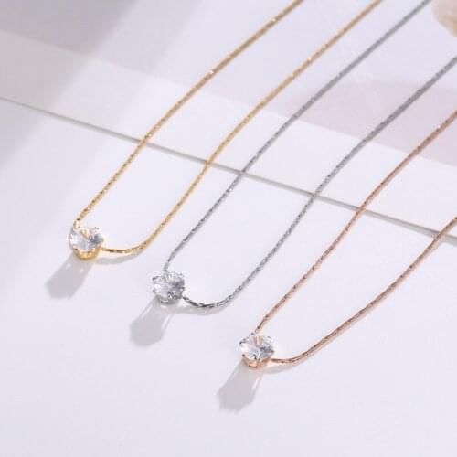 Elegant shiny crystal pendant necklace women,simple woman pink gold plated stainless steel necklaces fashion jewelry on the neck
