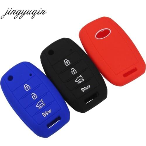Jingyuqin Silicone Skin Car Key Case fit for KIA Optima Sorento Soul Carens Sportage Flip Remote Key Cover Fob 4 Button