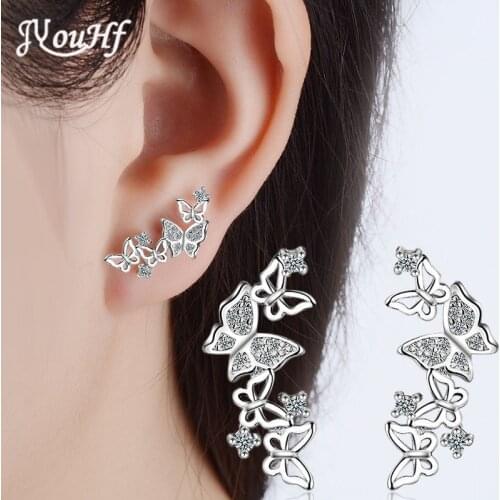 JYouHF Elegant Sparkling Butterfly Stud Earrings for Women Shiny Zircon White Rose Gold Color Earrings Fashion Korean Jewelry
