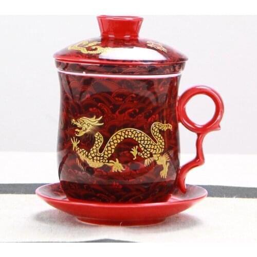 China Dragon Tea Cup Ceramic Cups and Mugs With Filter Chinese Kung Fu Drinkware Office Home Blue and White Drinking