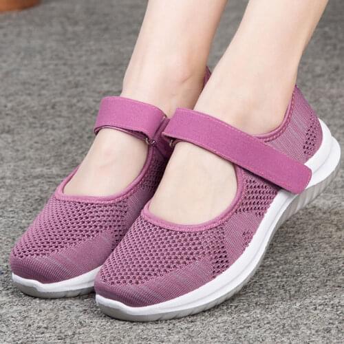 Summer Women Flats Knit Mesh Cotton Shoes For Elderly Ballerina Flats Creepers Comfortable Luxury Shoes Ladies Platform Shoes