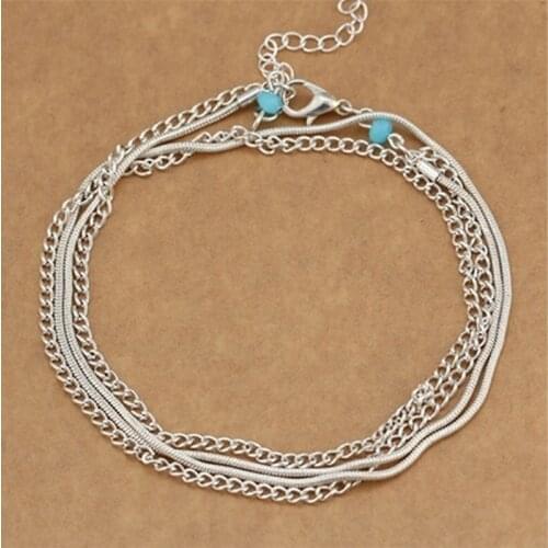 Fashion retro bracelet anklets Foot Leg Chain Ankle Bracelet on Leg Cute Silver Color Simple Beach Sandals Barefoot Chain