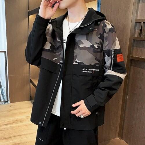 Men Hip Hop Streetwear Hooded Jacket Patchwork Zipper Outwear Oversized Soft Autumn Spring Windproof Coat Windbreaker Jacket Men