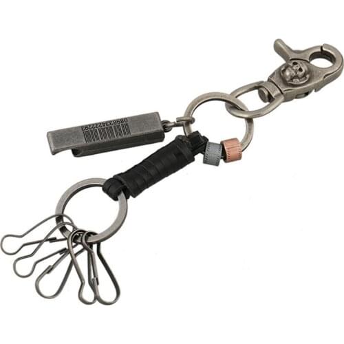 Gothic Punk Rock Men Jewelry Alloy Vintage Skull Key Chain Keyring Retro Skeleton Leather for Bag Hanging Fashion Biker Keychain