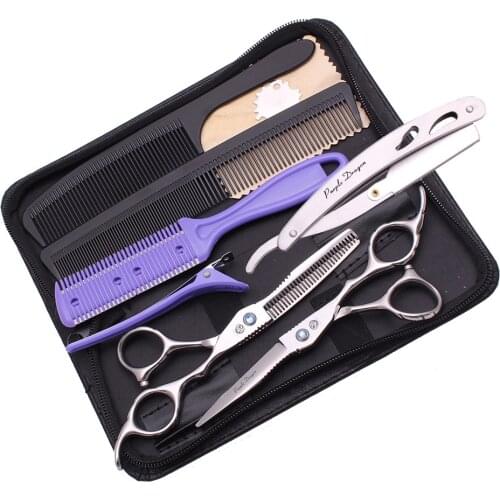 6" Silver Professional Hairdressing Hair Scissors Set Barber Hair Cutting Thinning Kit Barber Razor with Blade Comb Case Y1221