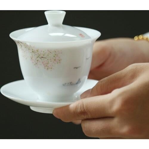 Jade Mud Hand-Painted Ceramic Whiteware Chinese Style Simple Kung Fu Tea Set Ceramic Large Size Glazed Sopera De Ceramica