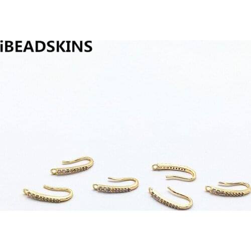 New arrival!17x7mm50pcs Cubic Zirconia/Real gold-plated ear hooks for Hand Made Earrings DIY parts,Jewelry Findings & Components