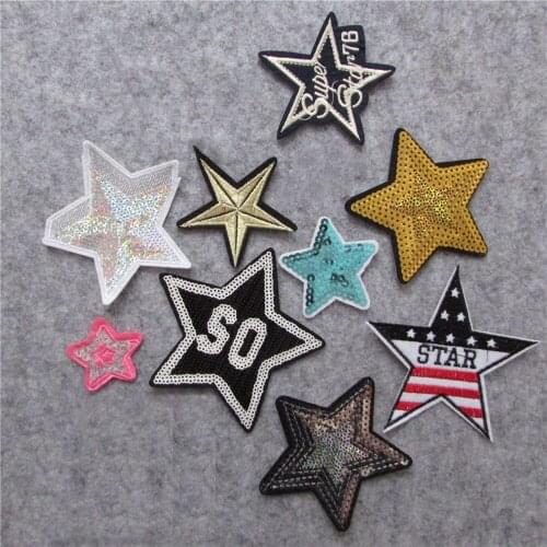 New arrive fashion different style five-pointed star hot melt adhesive applique embroidery patches stripes DIY accessory