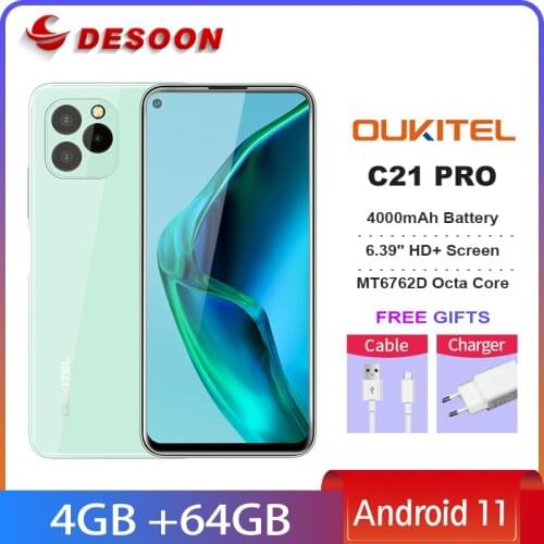OUKITEL C21 Quad Camera 20MP Selfie Octa Core Helio P60 4+64GB Phone 6.4'' FHD+ Hole Punch Screen 4000mAh 4G Celular Smartphone
