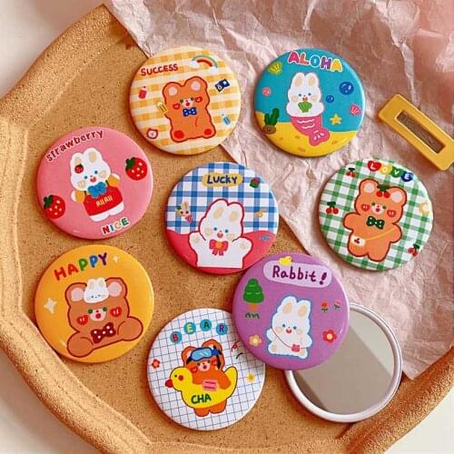 Portable Makeup Mirror Mini Round Pocket Hand Mirror Makeup Cute Cartoon Mirror Compact Mirror Cosmetic Tool Travel Accessories