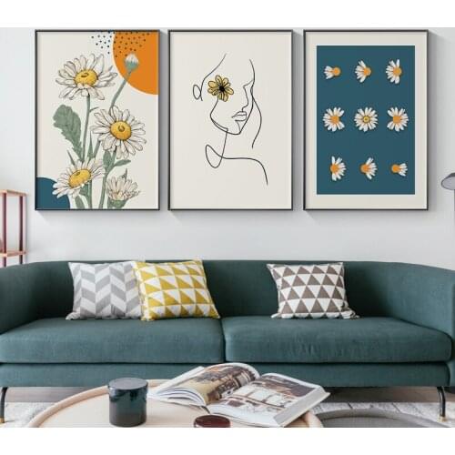 Scandinavian Style Daisies Sunflower Poster Modern Simple Fresh Decorative Picture Wall Art Canvas Paintings for Living Room