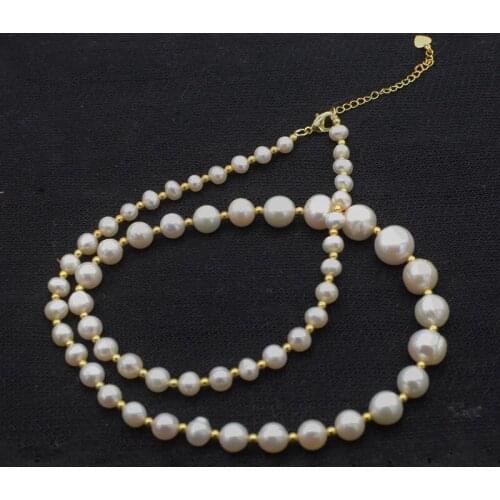 Freshwater pearl white near round 5-11mm necklace 22inch FPPJ wholesale beads nature