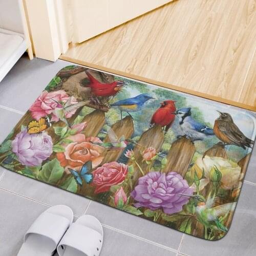 Upetstory Fancy Flower Birds Print Entrance Doormat Nonslip Welcome Indoor Outdoor for Bedroom Bathroom Kitchen Rugs Carpet
