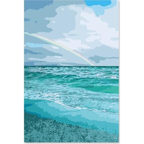 The rainbow sea scenery Diy digital oil painting by numbers drawing hand painted picture Wall Decor on the canvas