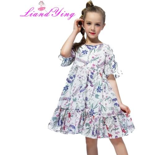 Hot Sale Kids Summer Bohemia Casual Pleated Dress for Girl 2021 Children Chiffon Floral Dress For 3 4 6 7 8 9 10 11 12 Years
