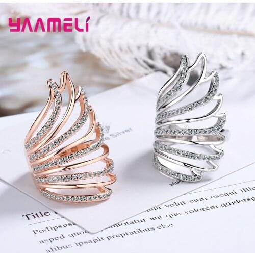 Luxury Party Ring for Women Girl Popular Full Mirco Paved Cubic Zircon Wing Ring Fashion 925 Sterling Silver Jewelry Gift