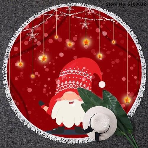 Christmas Round Beach Towel 150cm Santa Claus Gift Bath Towel Tassel Yoga Mats Custom Bath Towel Happy New Year Decor Mat
