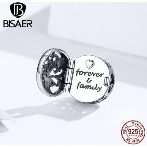 Forever Family Beads BISAER 925 Sterling Silver Family Tree Silver Charms fit for Charm Bracelets Silver 925 Jewelry ECC1259