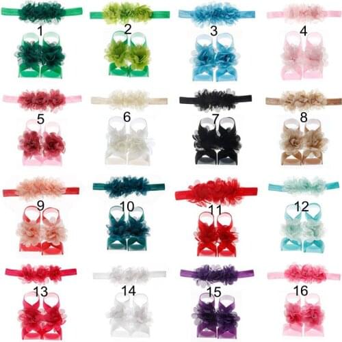 Yundfly Toddler Girls Chiffon Headband with Foot Flower Baby Elastic Barefoot Floral Sandals Kids Hair Accessories