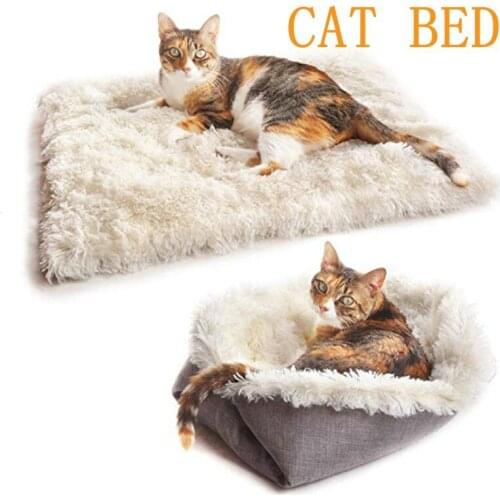 Cat Bed Foldable Dual-use Pet Mat Soft Plush Cushion for Cats Small Dogs Cat House Kennel Warm Sleeping Cat Bed Case Pet Product