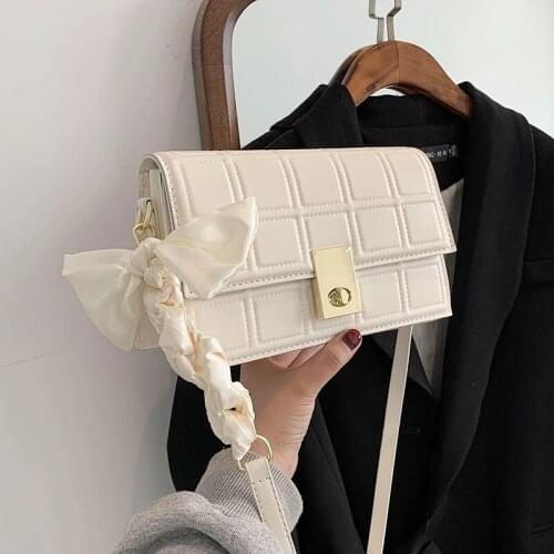 New Arrive 2021 Womens Fashion Flap Pu Leather Small Handbags Girls Designer Shoulder Bags Ribbons chain Crossbody Bag 4 colour