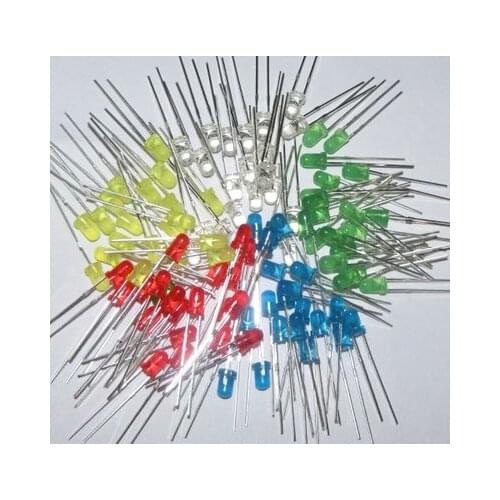 5Colors*20PCS=100PCS / 1Color=100pcs F3 3mm LED Diode Light Assorted Kit Green Blue White Yellow Red